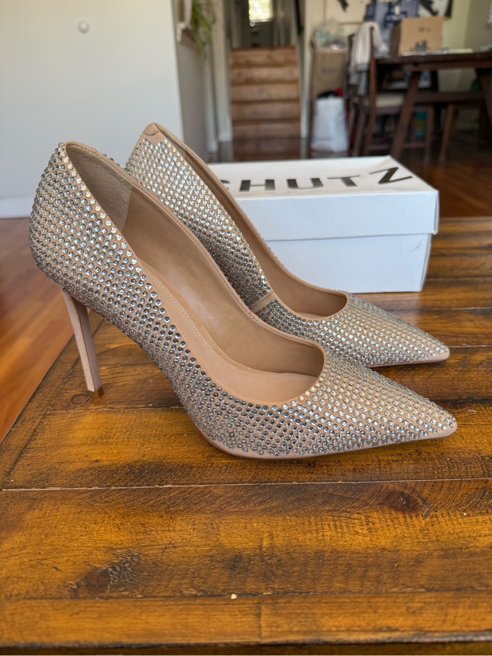 SCHUTZ Light Nude Crystal-Accent Pumps